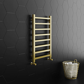 Arezzo Cube Brushed Brass 800 x 500 Heated Towel Rail Large Image